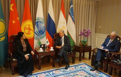 Встреча Генерального секретаря ШОС Р.Алимова с Чрезвычайным и Полномочным Послом Туркменистана в КНР Чинар Рустамовой