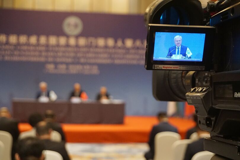 Пресс-конференция с участием Генерального секретаря ШОС Р.Алимова и первого заместителя директора Государственного антинаркотического комитета КНР Лян Юня